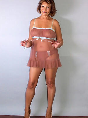 mature older woman lingerie nightgown in heels